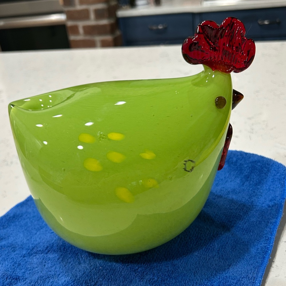 Green and Red Glass Rooster Figurine
